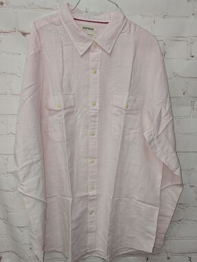 Goodthread Buttoned Down Linen Shirt Light Pink Plaid Slim Fit Men’s Size XL NWT